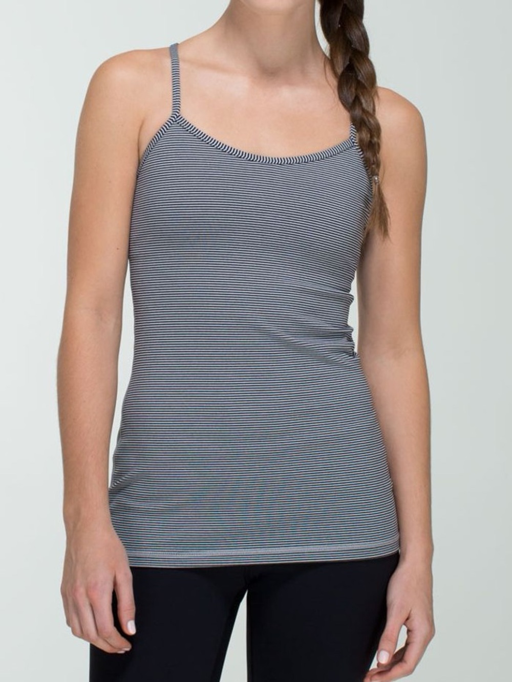 Lululemon Tonka Stripe Black Heathered Medium Grey Power Y Tank *Luon size 2
